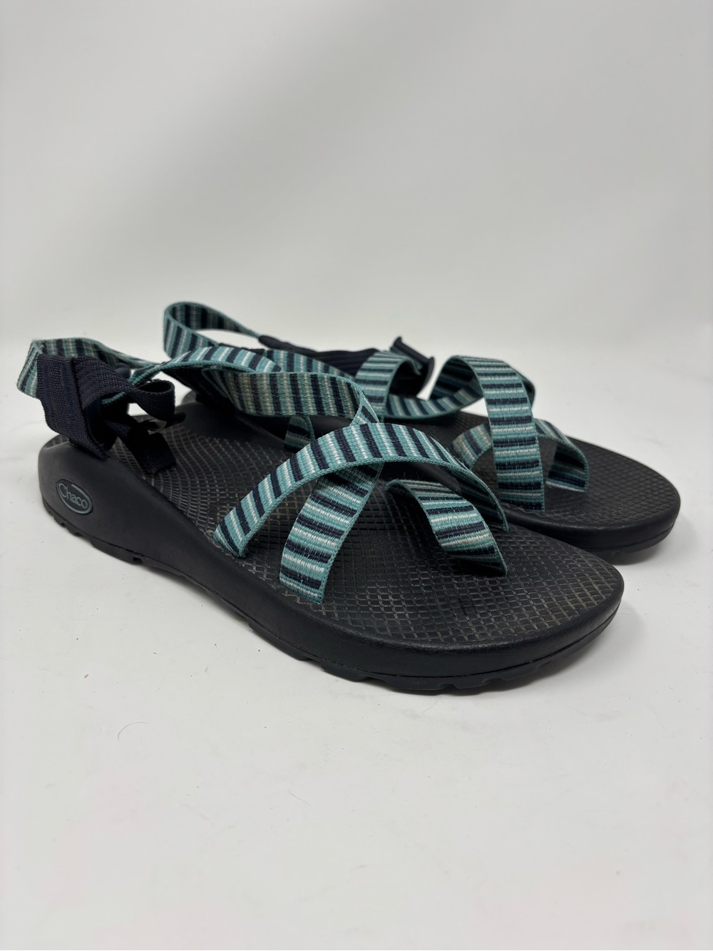 Chaco Women’s Black Sandals with Teal Striped Straps